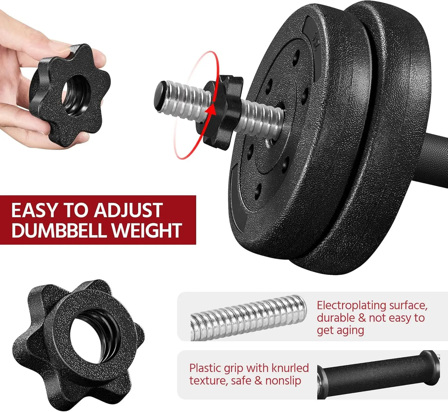 66LB Adjustable Dumbbell Weight Set Strength Training Equipment for Women & Men in Home Gym Muscle Body Training