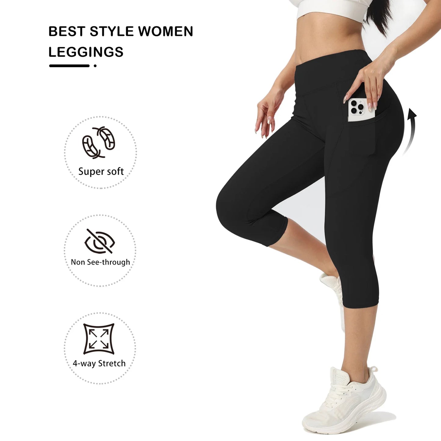 3pcs Women'S Long Sports Leggings, High-Waist Sports Trousers With Mobile Phone Pocket, Yoga Trousers, Tights Opaque For Sports
