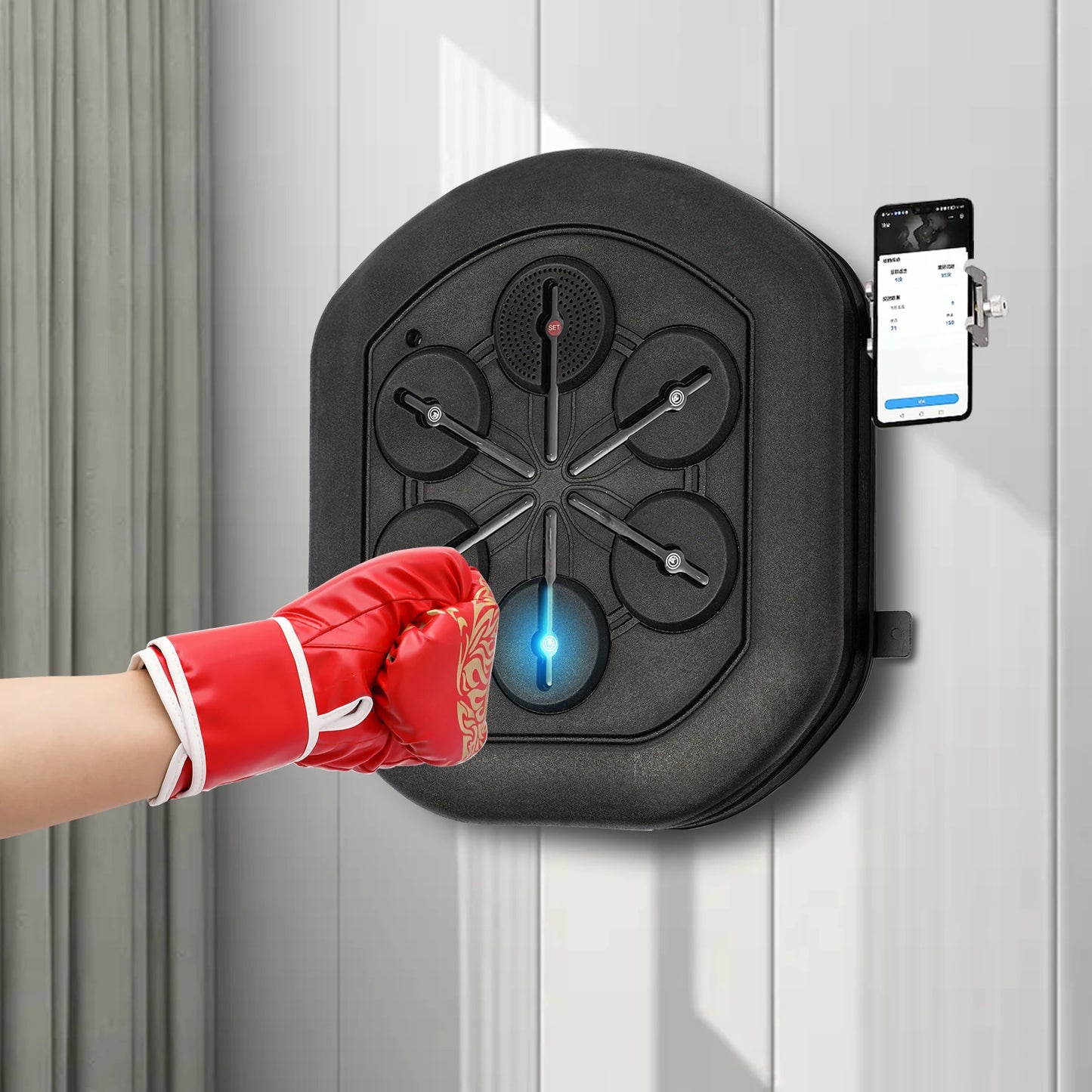 Intelligent Music Boxing Training Machine, Wall Mount Bluetooth Boxing Wall Target Punch Trainer w/Gloves&LED Light for Home Gym