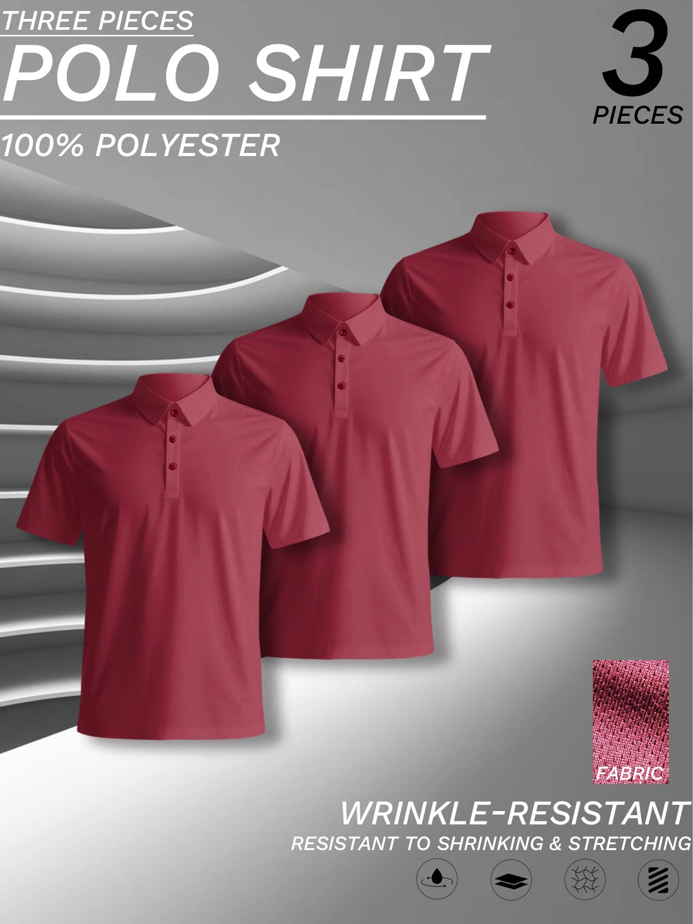 3 pcs set, men's polyester polo shirts, soft and comfortable, many colors available, suitable for daily wear