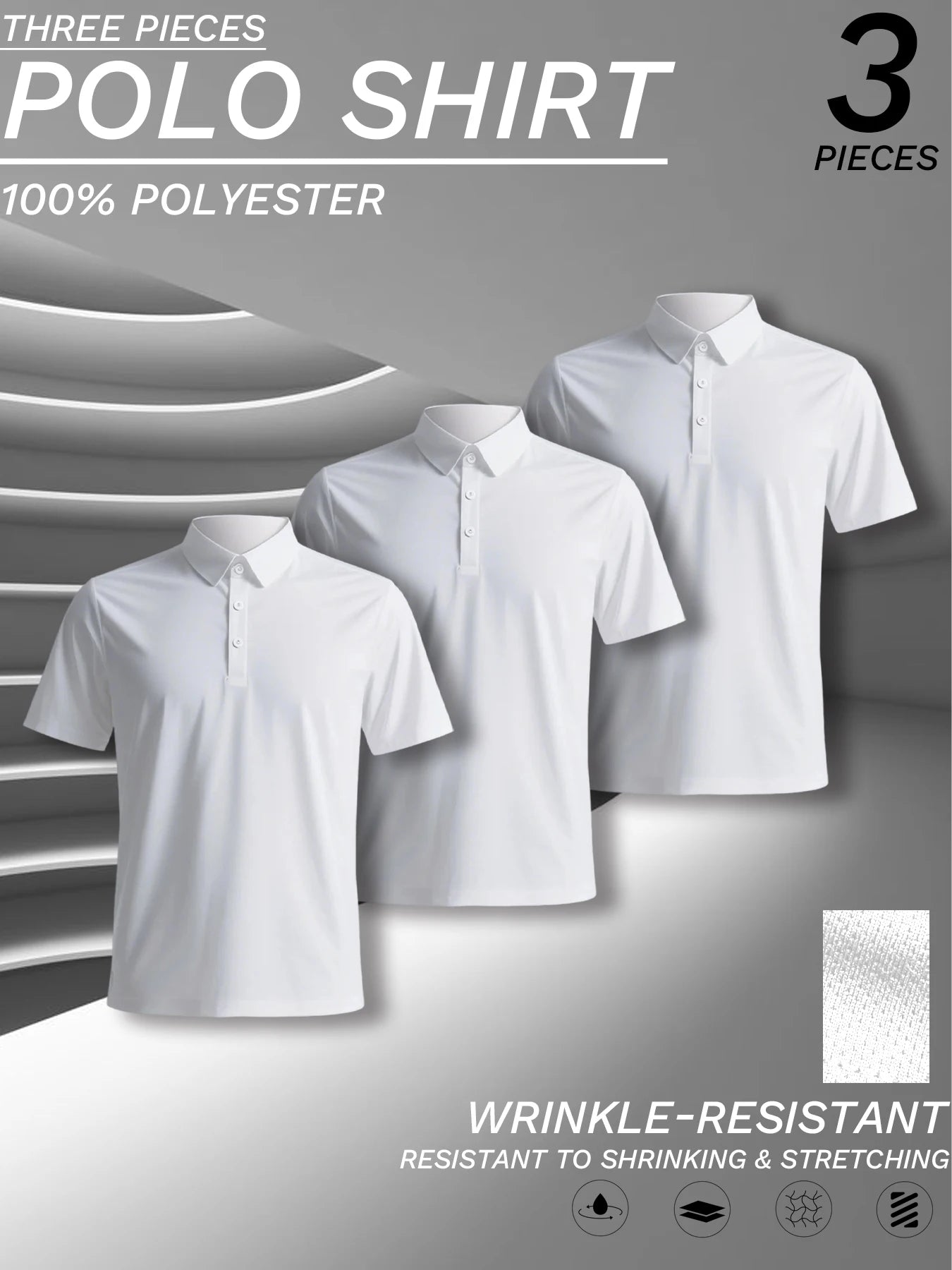 3 pcs set, men's polyester polo shirts, soft and comfortable, many colors available, suitable for daily wear