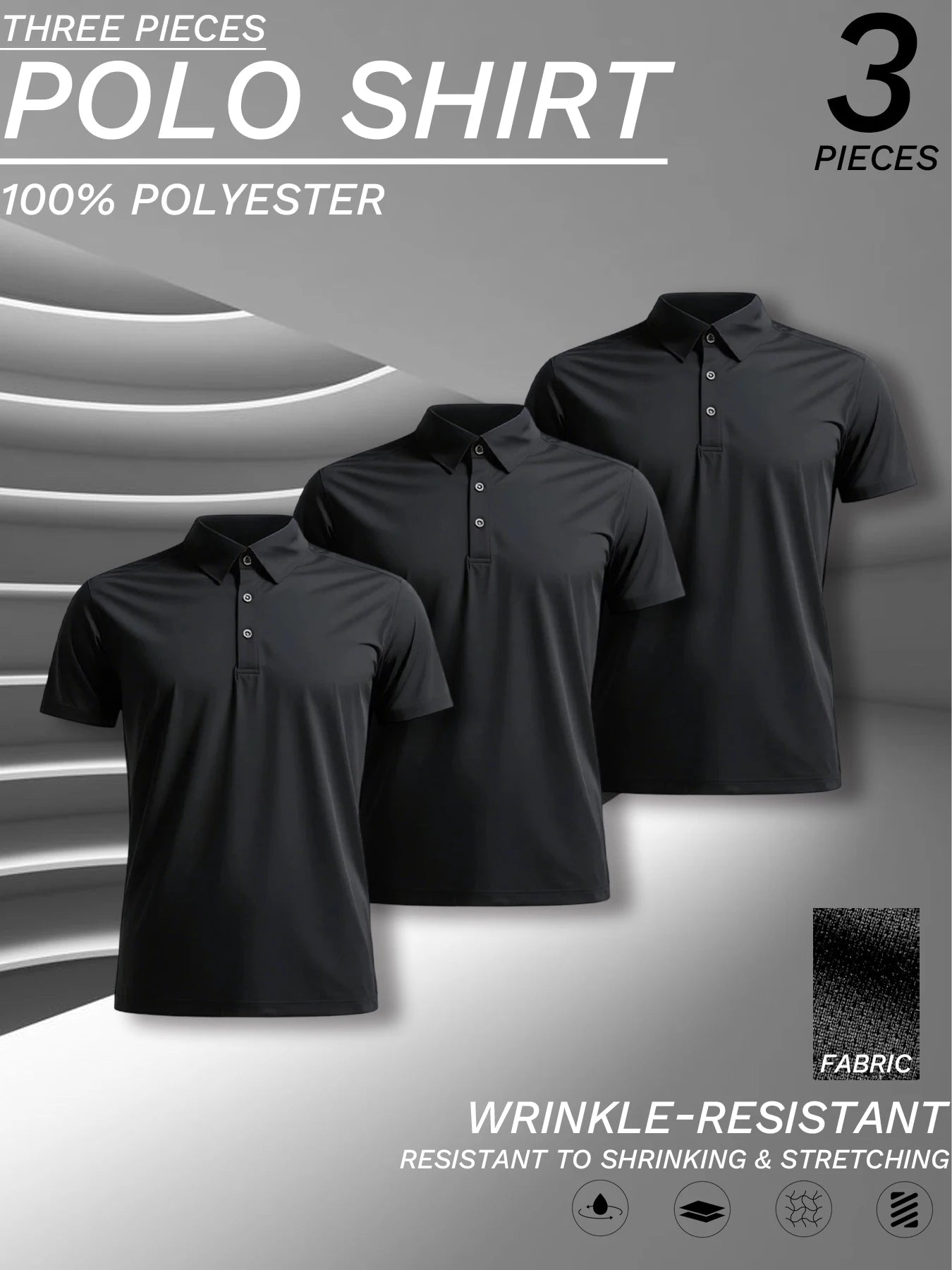 3 pcs set, men's polyester polo shirts, soft and comfortable, many colors available, suitable for daily wear