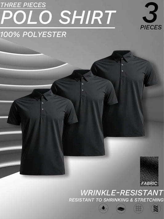 3 pcs set, men's polyester polo shirts, soft and comfortable, many colors available, suitable for daily wear