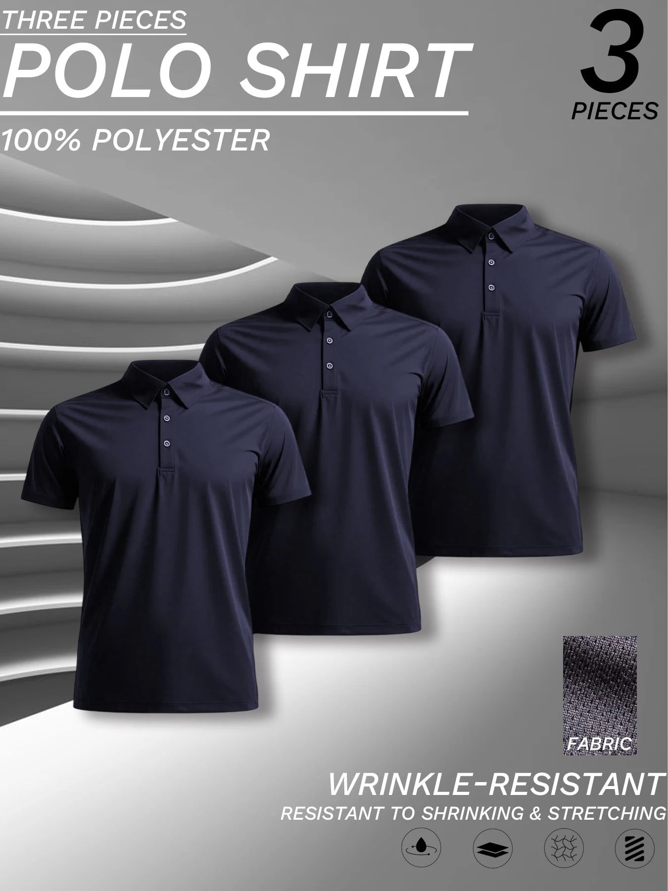 3 pcs set, men's polyester polo shirts, soft and comfortable, many colors available, suitable for daily wear