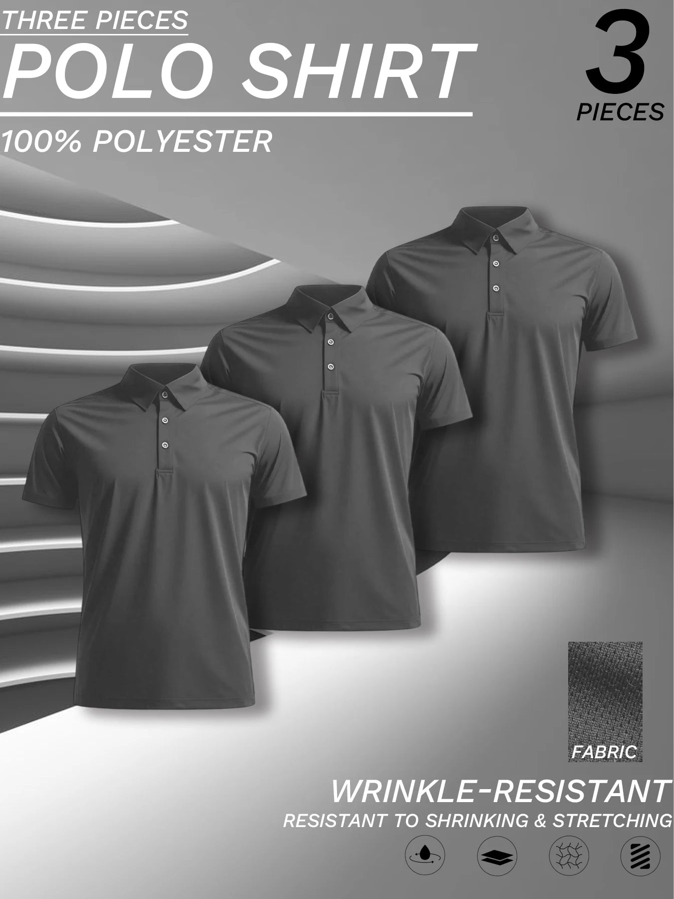 3 pcs set, men's polyester polo shirts, soft and comfortable, many colors available, suitable for daily wear