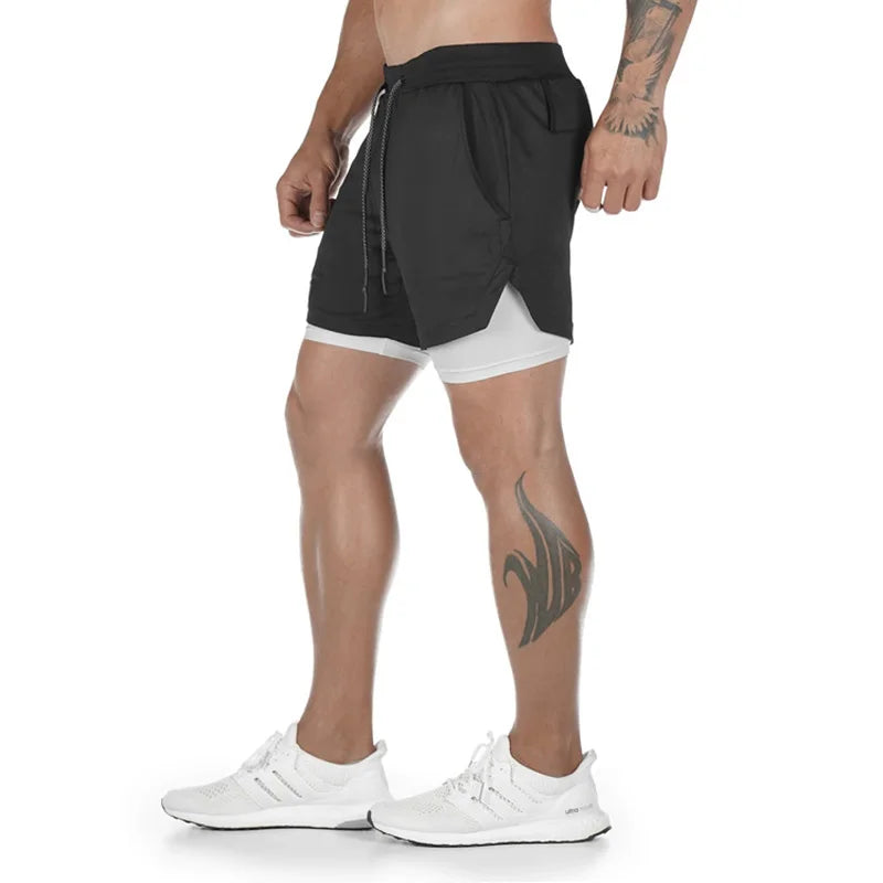 Man Jogging Sportswear Mens 2 In 1 Beach Sport Shorts Quick Drying Running Shorts Workout Gym Exercise Shorts Fitness Sweatpants