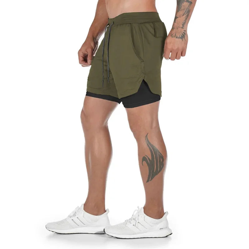 Man Jogging Sportswear Mens 2 In 1 Beach Sport Shorts Quick Drying Running Shorts Workout Gym Exercise Shorts Fitness Sweatpants