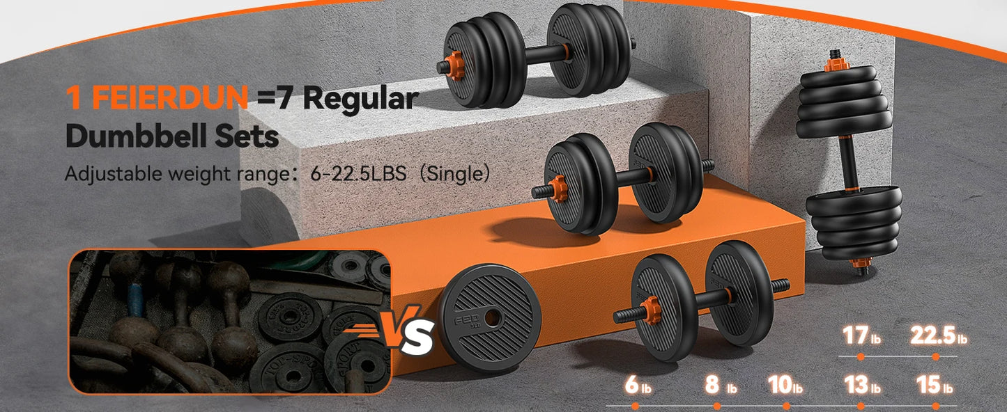 FEIERDUN Adjustable Dumbbells,45lbs Free Weight Set with Connector,5 in1 Dumbbells Set as Barbell,Kettlebell,Push up Stand