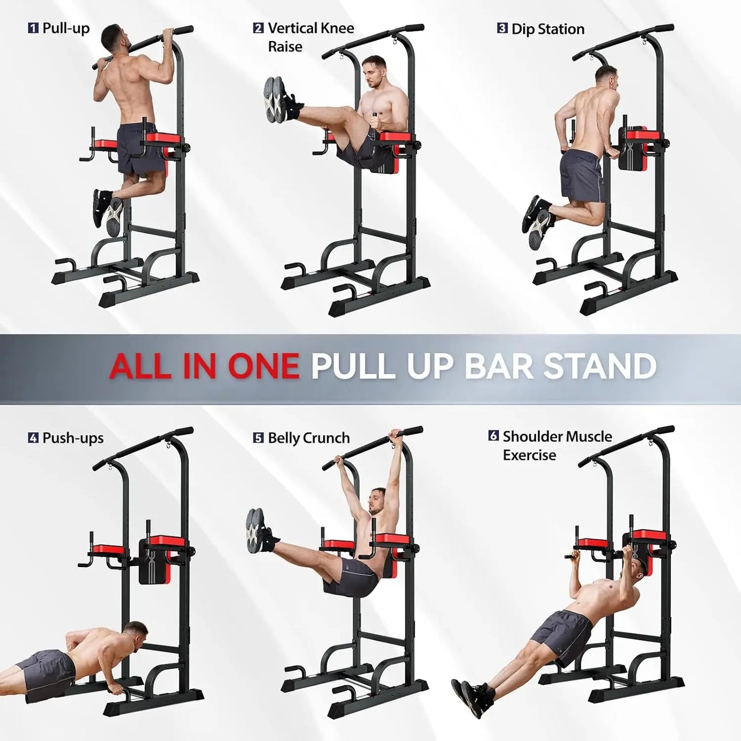 Pooboo Power Tower Dip Station Pull Up Bar for Fitness Home Gym Workout,Multi-Function Adjustable Height Fitness Strength