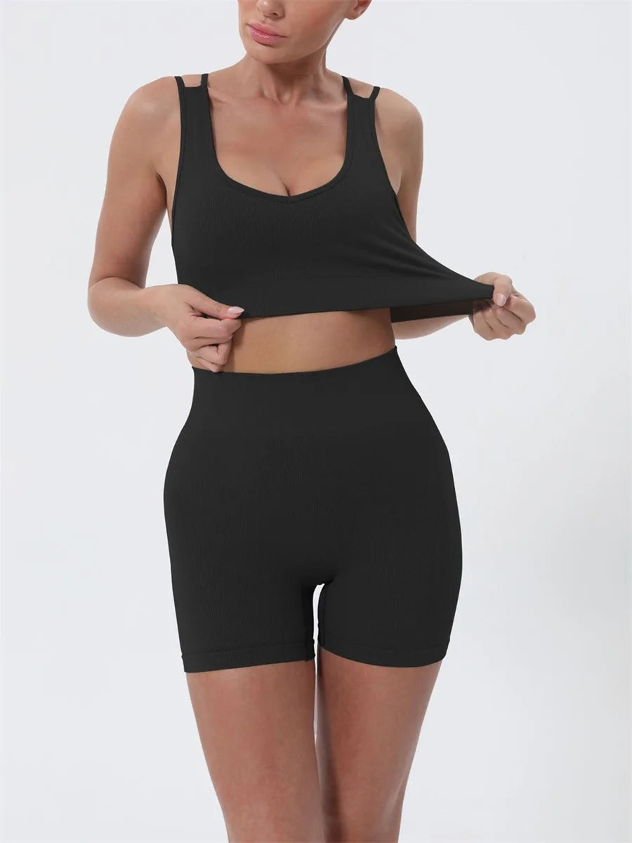 Women s Summer 2 Piece Outfits Sleeveless Crop Tops High Waisted Shorts Set Casual Activewear Beachwear