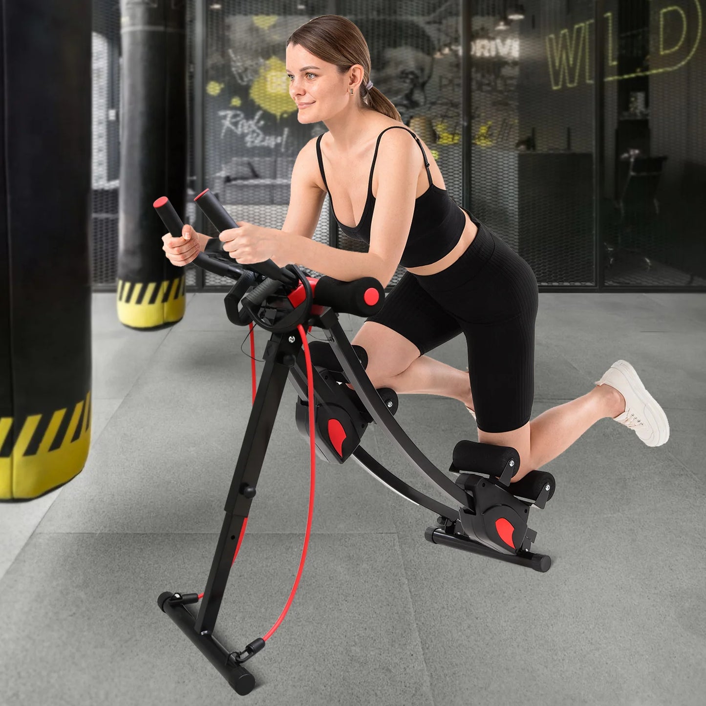 Dual Track Fitness Ab Machine Ab Cruncher Adjustable Height Waist Trainer Foldable Home Gym Equipment 4 Adjustable 440 lbs Weigh
