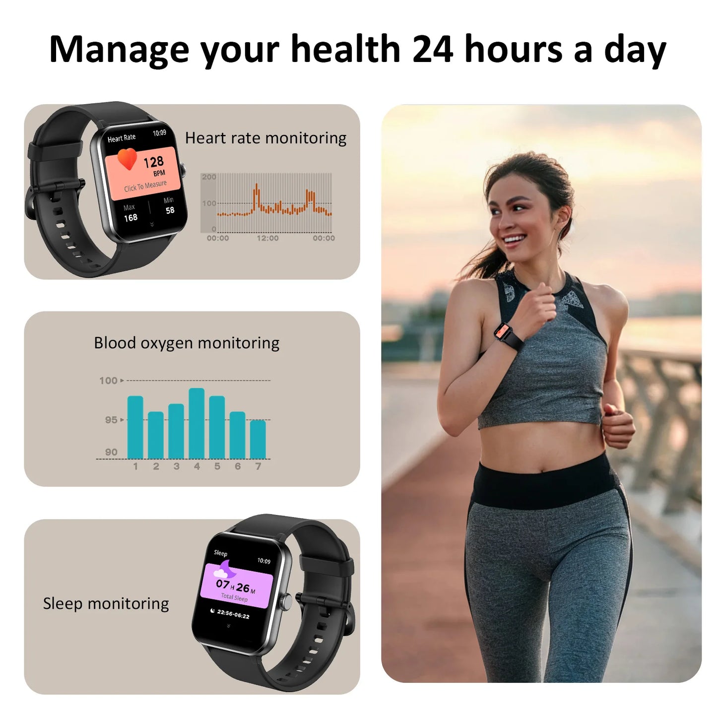 IOWODO Smart Watch 1.85” Full Touch HD Smartwatch Bluetooth Calling 100+ Sport Fitness Tracking Watch with Voice Assistant