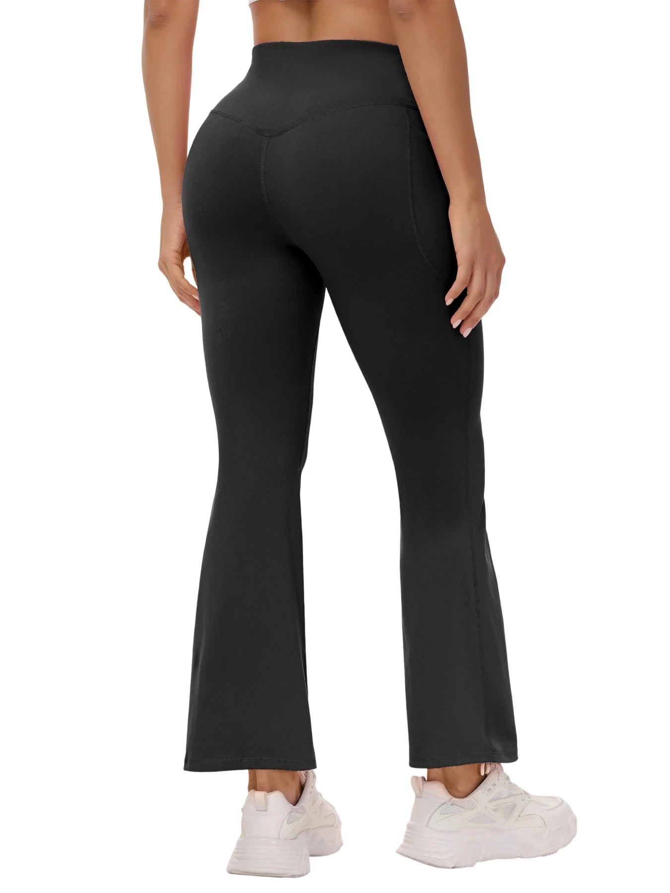 Ladies Hip Yoga Pants with Crossed Pockets in Summer V-Shaped Fitness Bell-Bottoms Exercise Pants Elegant Wide-Leg Fashion Casua