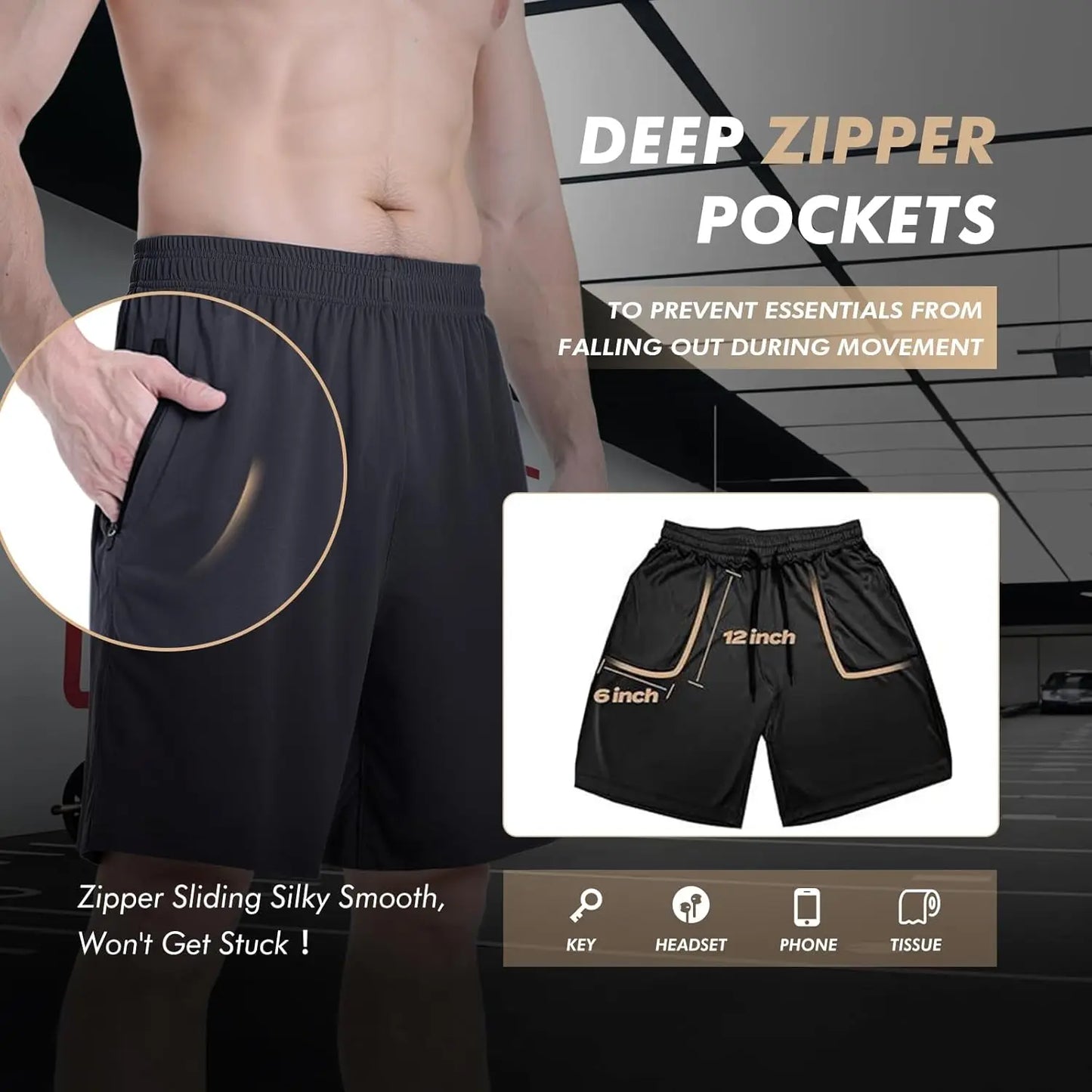 5 Pack Men's Athletic Shorts with Zipper Pockets - Lightweight Quick Dry for Basketball Gym Running Workout