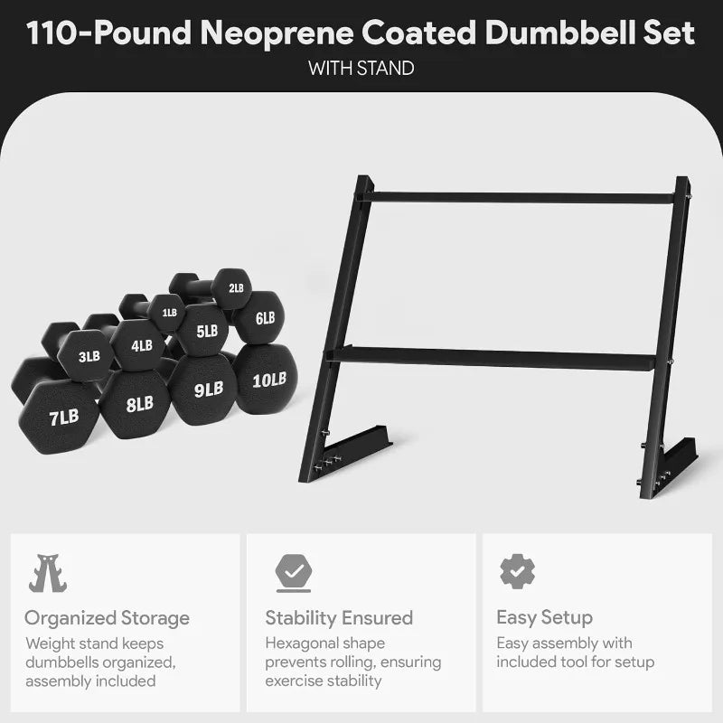 BalanceFrom Dumbbell Set with Stand, Neoprene Coated Hand Weights Home Gym Equipment, Black
