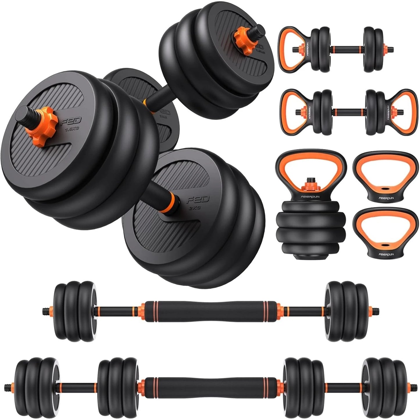 FEIERDUN Adjustable Dumbbells,45lbs Free Weight Set with Connector,5 in1 Dumbbells Set as Barbell,Kettlebell,Push up Stand