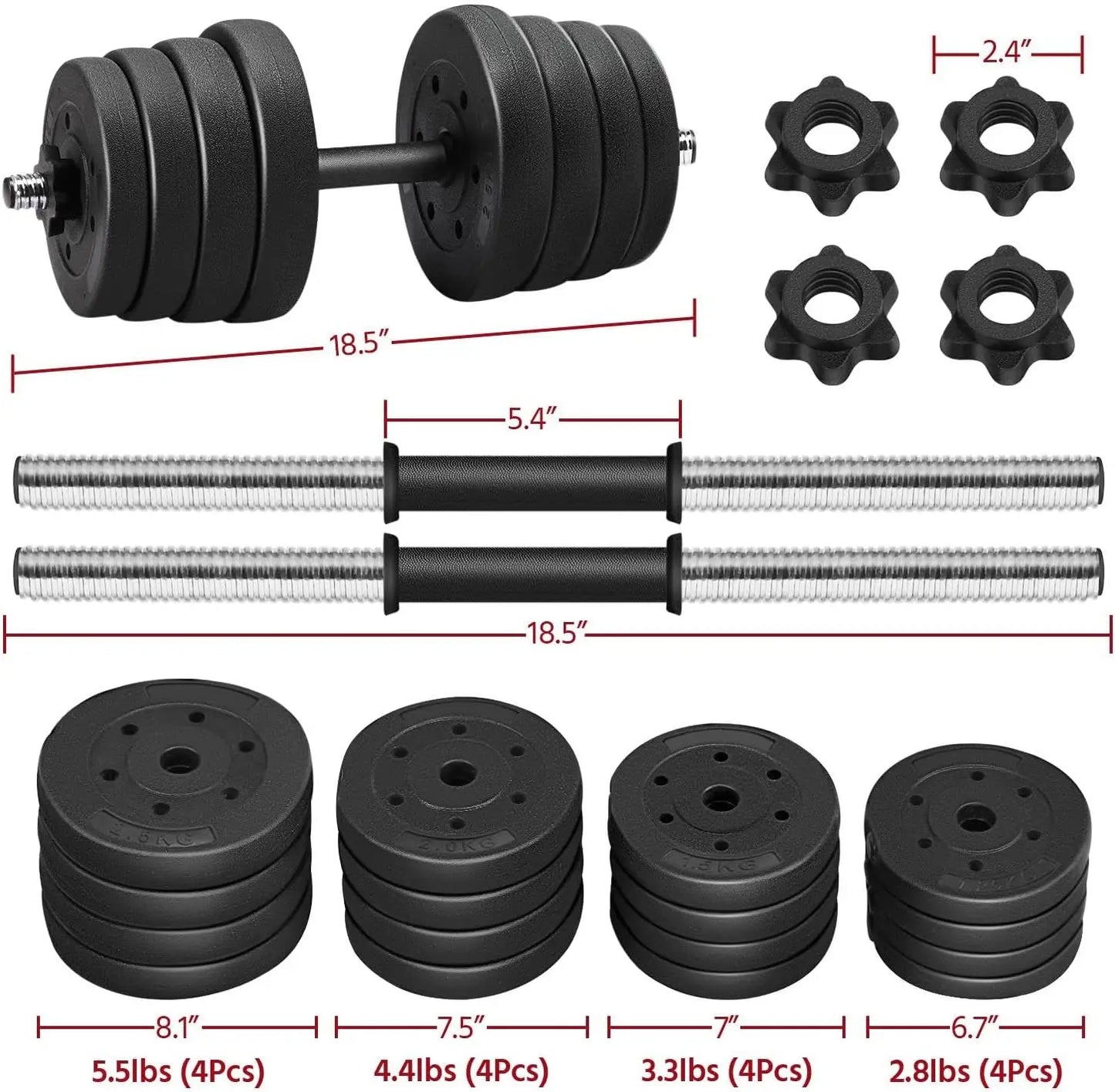66LB Adjustable Dumbbell Weight Set Strength Training Equipment for Women & Men in Home Gym Muscle Body Training