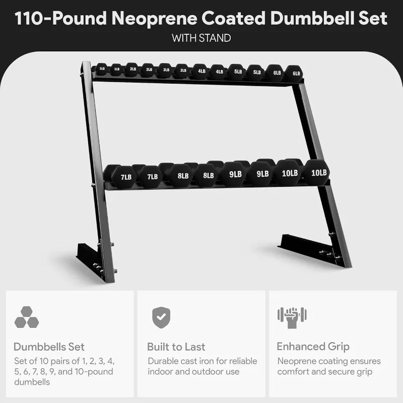 BalanceFrom Dumbbell Set with Stand, Neoprene Coated Hand Weights Home Gym Equipment, Black
