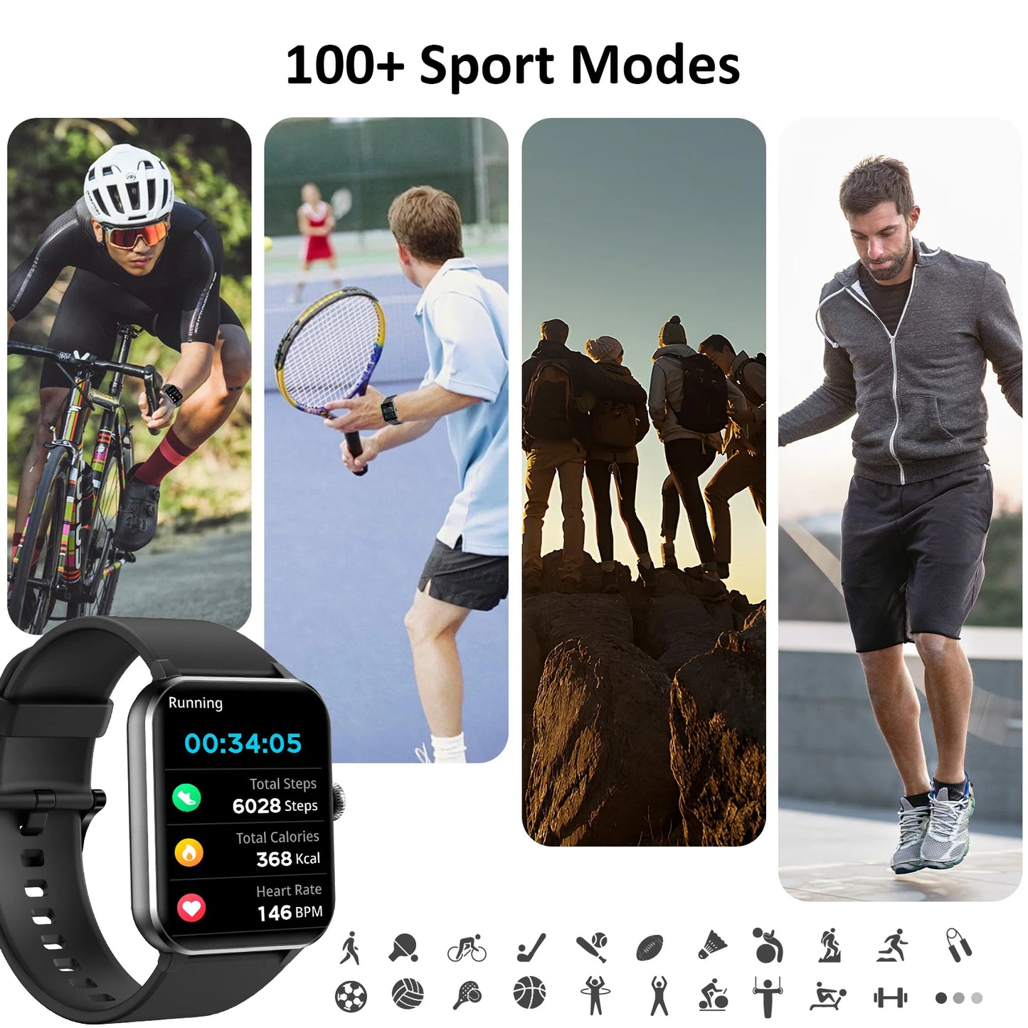 IOWODO Smart Watch 1.85” Full Touch HD Smartwatch Bluetooth Calling 100+ Sport Fitness Tracking Watch with Voice Assistant