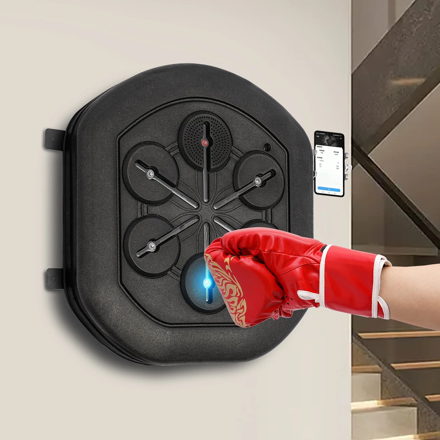 Intelligent Music Boxing Training Machine, Wall Mount Bluetooth Boxing Wall Target Punch Trainer w/Gloves&LED Light for Home Gym