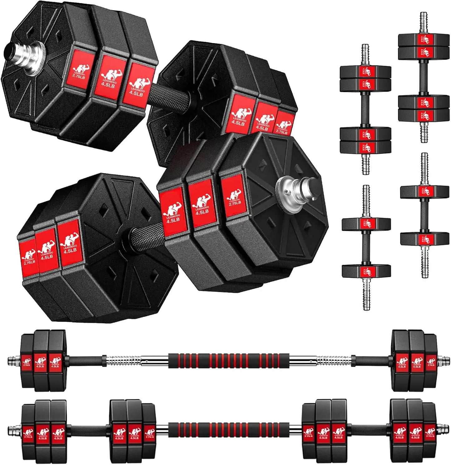 Adjustable Weights Dumbbells Set, 66Lbs 88Lbs 3 in 1 Adjustable Weights Dumbbells Barbell Set, Home Fitness Weight Set Gym