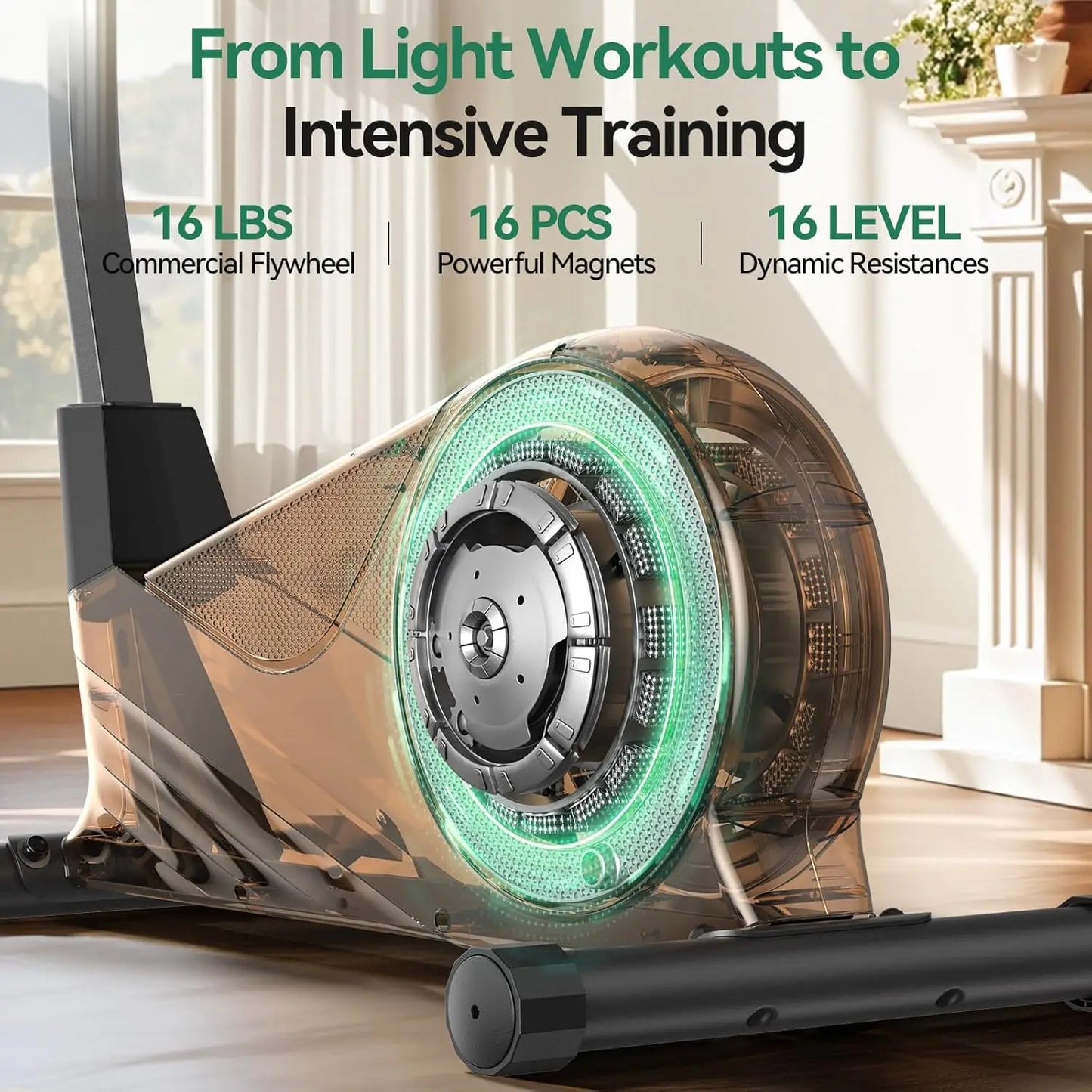 Magnetic Elliptical Trainer for Home Use Customized 15.5IN-19IN Stride 16 Workout Programs Elliptical Exercise Machine