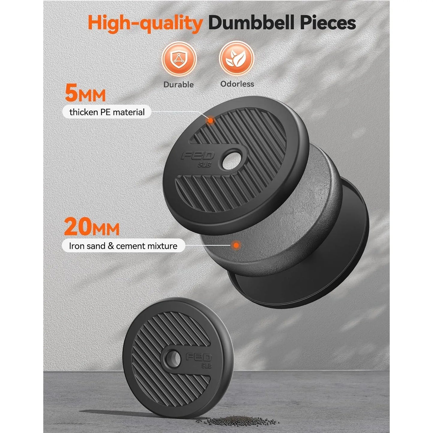 FEIERDUN Adjustable Dumbbells,45lbs Free Weight Set with Connector,5 in1 Dumbbells Set as Barbell,Kettlebell,Push up Stand
