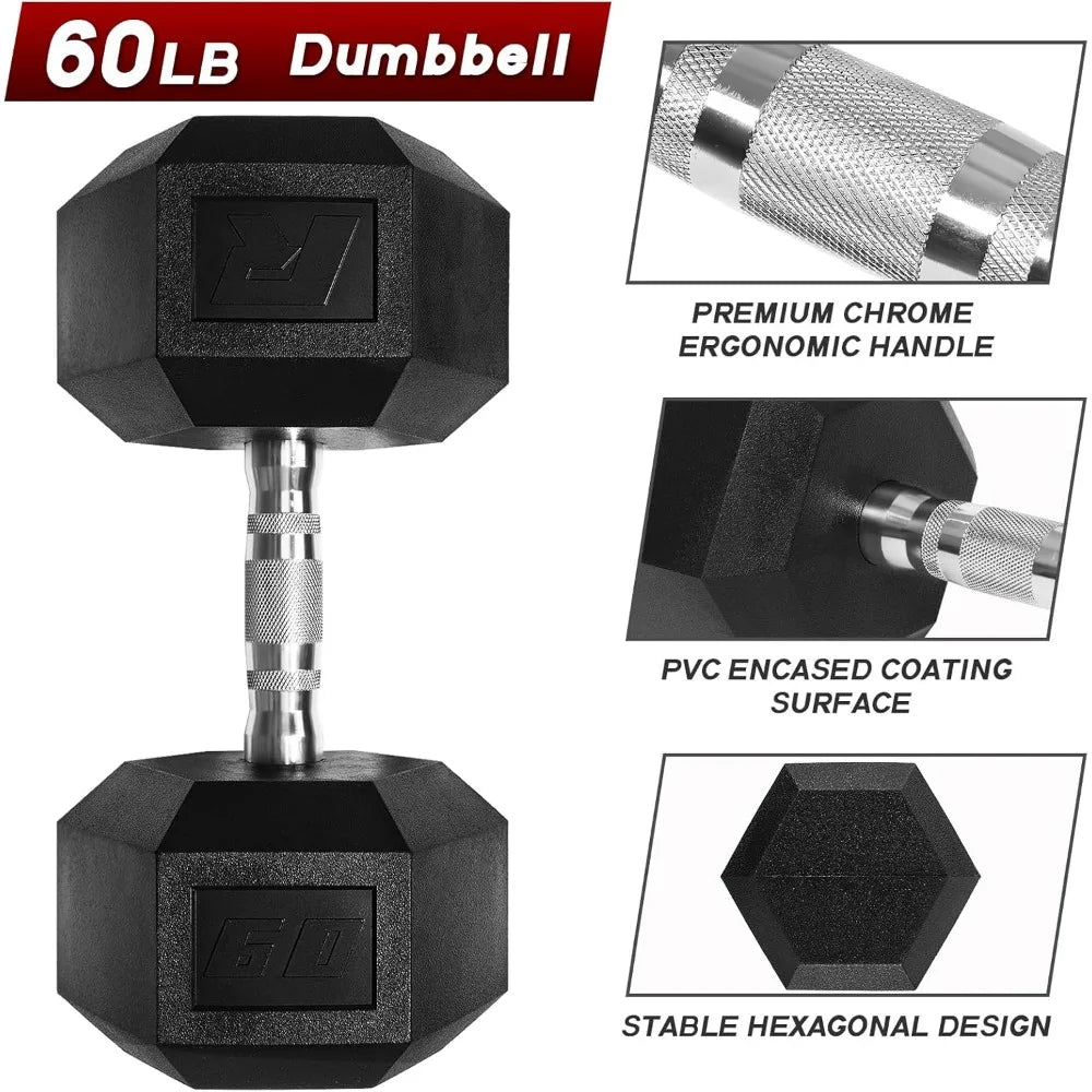 5-650 LBS PVC Encased Hex Dumbbell Sets with Optional Rack for Home Gym, Hand weight with Chrome Handle for Strength Training,