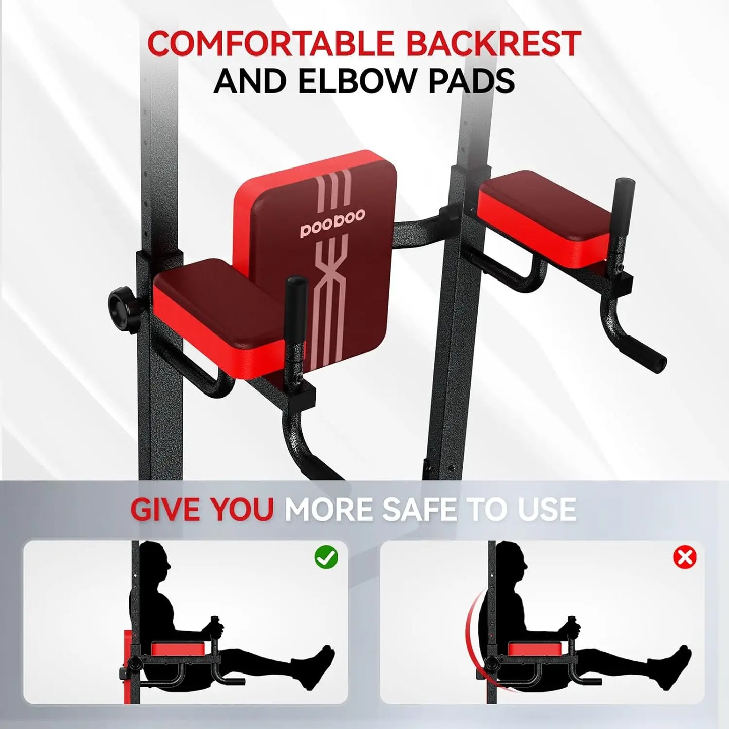 Pooboo Power Tower Dip Station Pull Up Bar for Fitness Home Gym Workout,Multi-Function Adjustable Height Fitness Strength