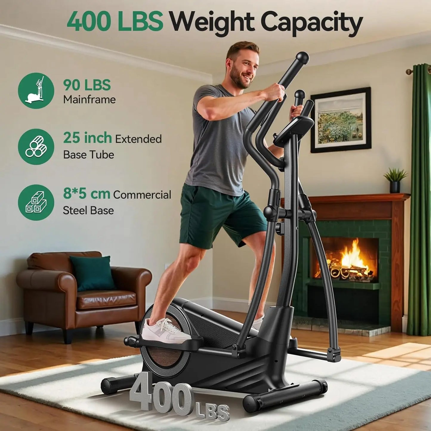Magnetic Elliptical Trainer for Home Use Customized 15.5IN-19IN Stride 16 Workout Programs Elliptical Exercise Machine