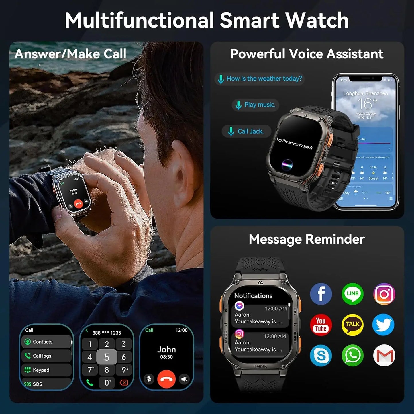 TICWRIS TANK M3 Ultra GPS Smart Watch For Men Compass Altimeter Barometric IP69K 5ATM Waterproof 480mAh AMOLED Bluetooth Watches