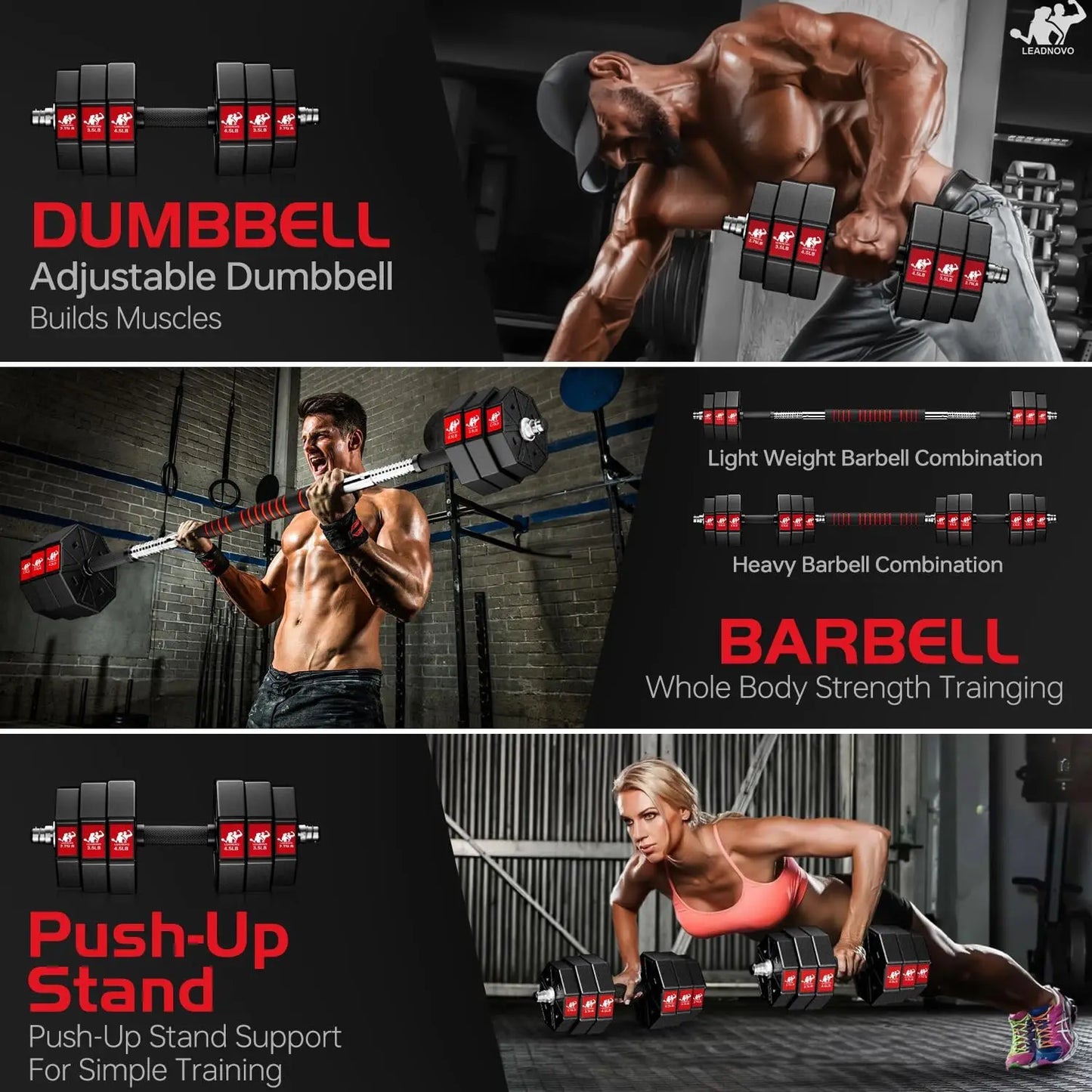 Adjustable Weights Dumbbells Set, 66Lbs 88Lbs 3 in 1 Adjustable Weights Dumbbells Barbell Set, Home Fitness Weight Set Gym