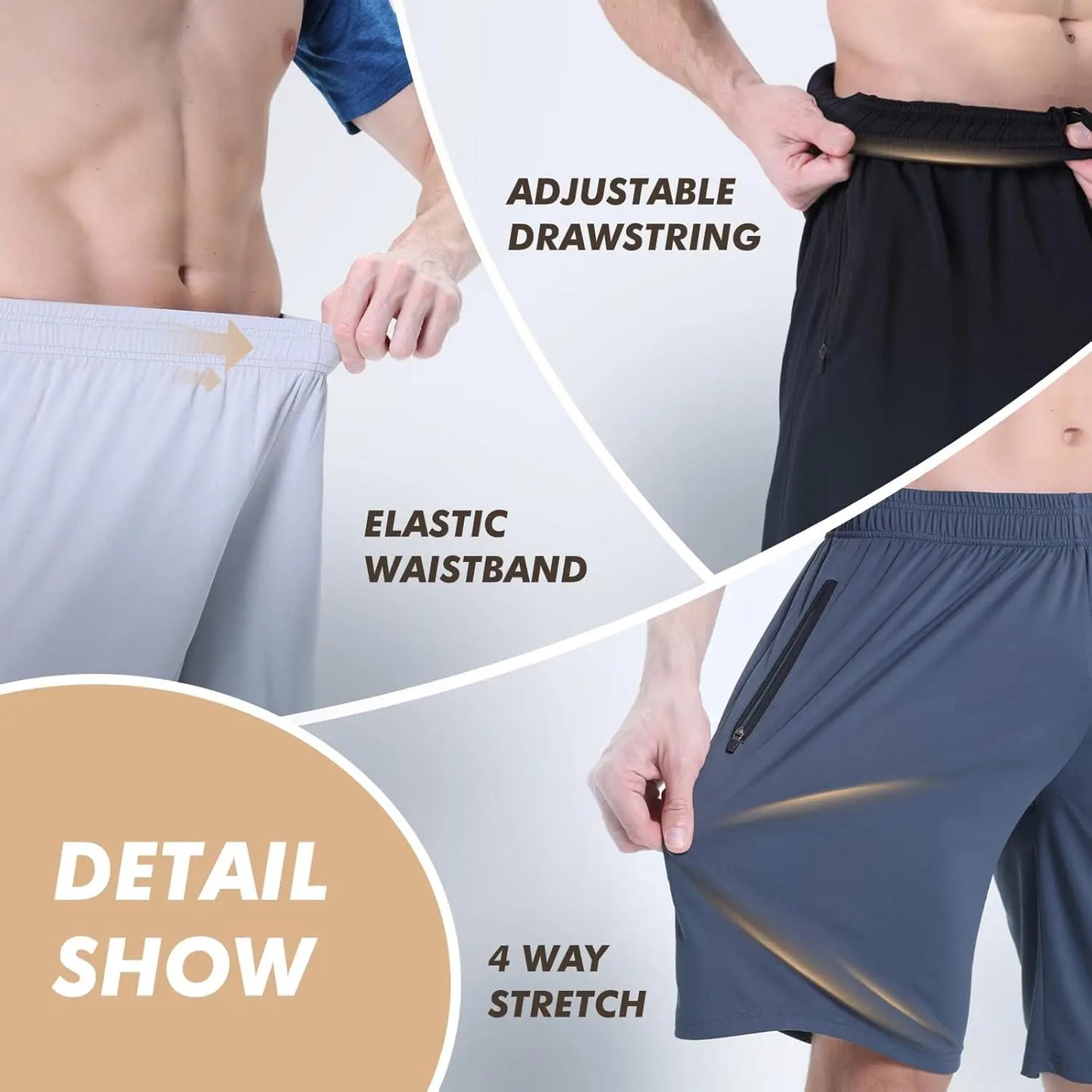 5 Pack Men's Athletic Shorts with Zipper Pockets - Lightweight Quick Dry for Basketball Gym Running Workout