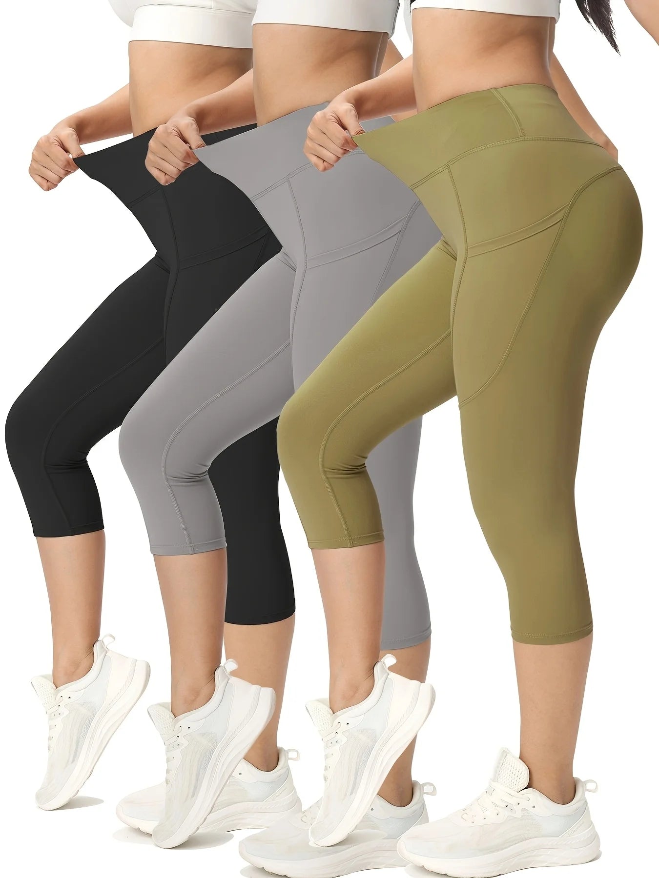 3pcs Women'S Long Sports Leggings, High-Waist Sports Trousers With Mobile Phone Pocket, Yoga Trousers, Tights Opaque For Sports