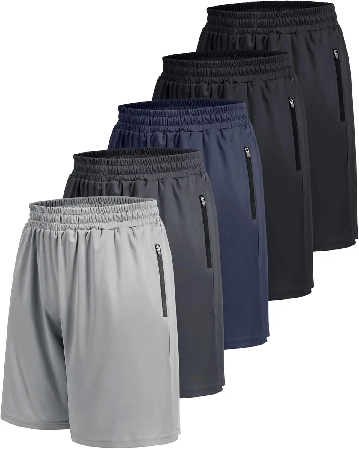 5 Pack Men's Athletic Shorts with Zipper Pockets - Lightweight Quick Dry for Basketball Gym Running Workout