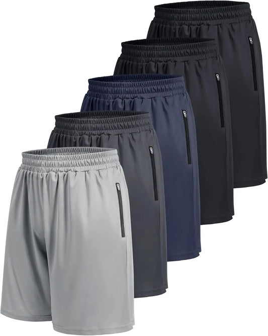 5 Pack Men's Athletic Shorts with Zipper Pockets - Lightweight Quick Dry for Basketball Gym Running Workout