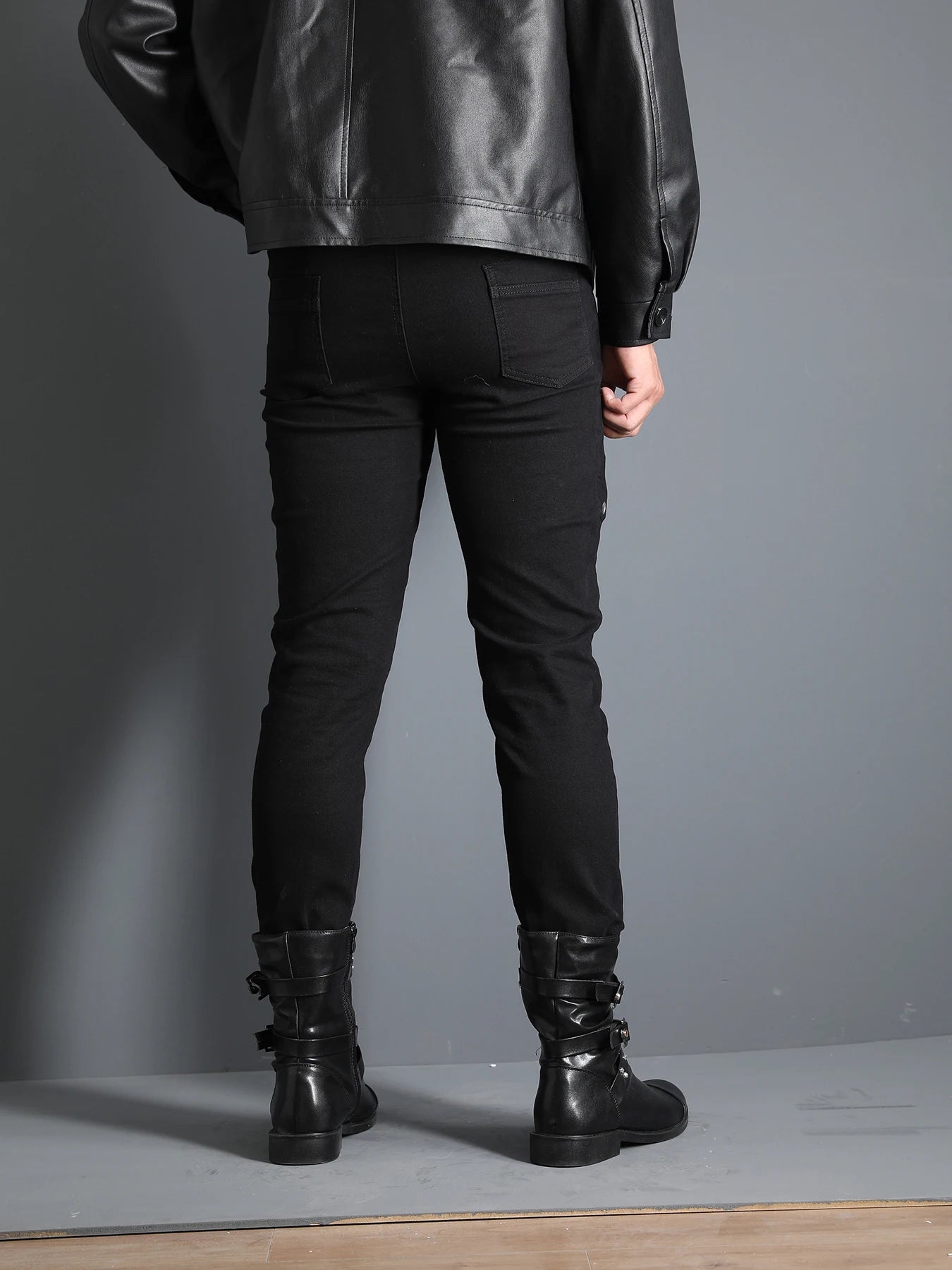 Men`s black Steam Punk  Gothic Night Club Party Dance Party  Buckles Motorcycle Pants Biker Jeans