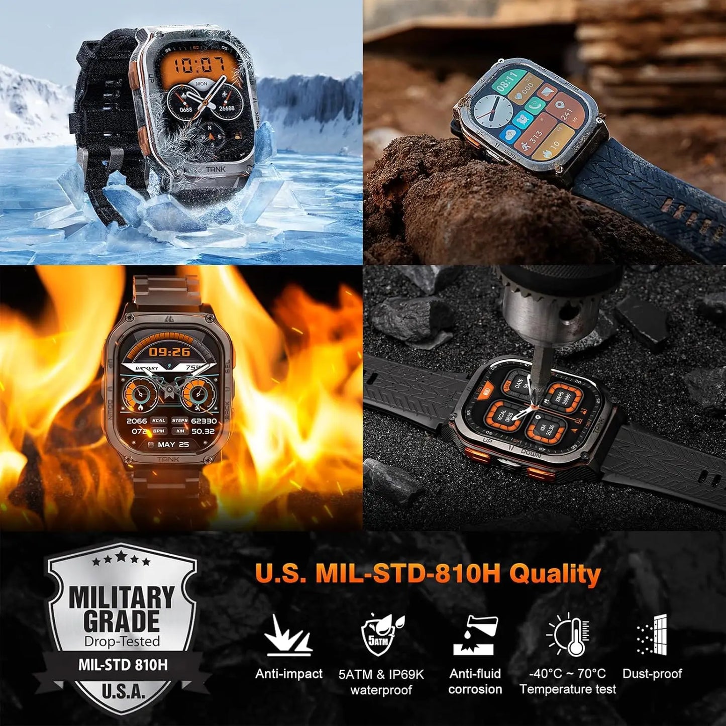 TICWRIS TANK M3 Ultra GPS Smart Watch For Men Compass Altimeter Barometric IP69K 5ATM Waterproof 480mAh AMOLED Bluetooth Watches