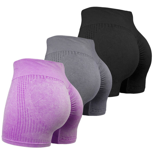 3pcs High Waist Yoga Sports Shorts Solid Colour, High Stretch Fitness Workout Exercise Shorts, Sportswear Breathable Leggings
