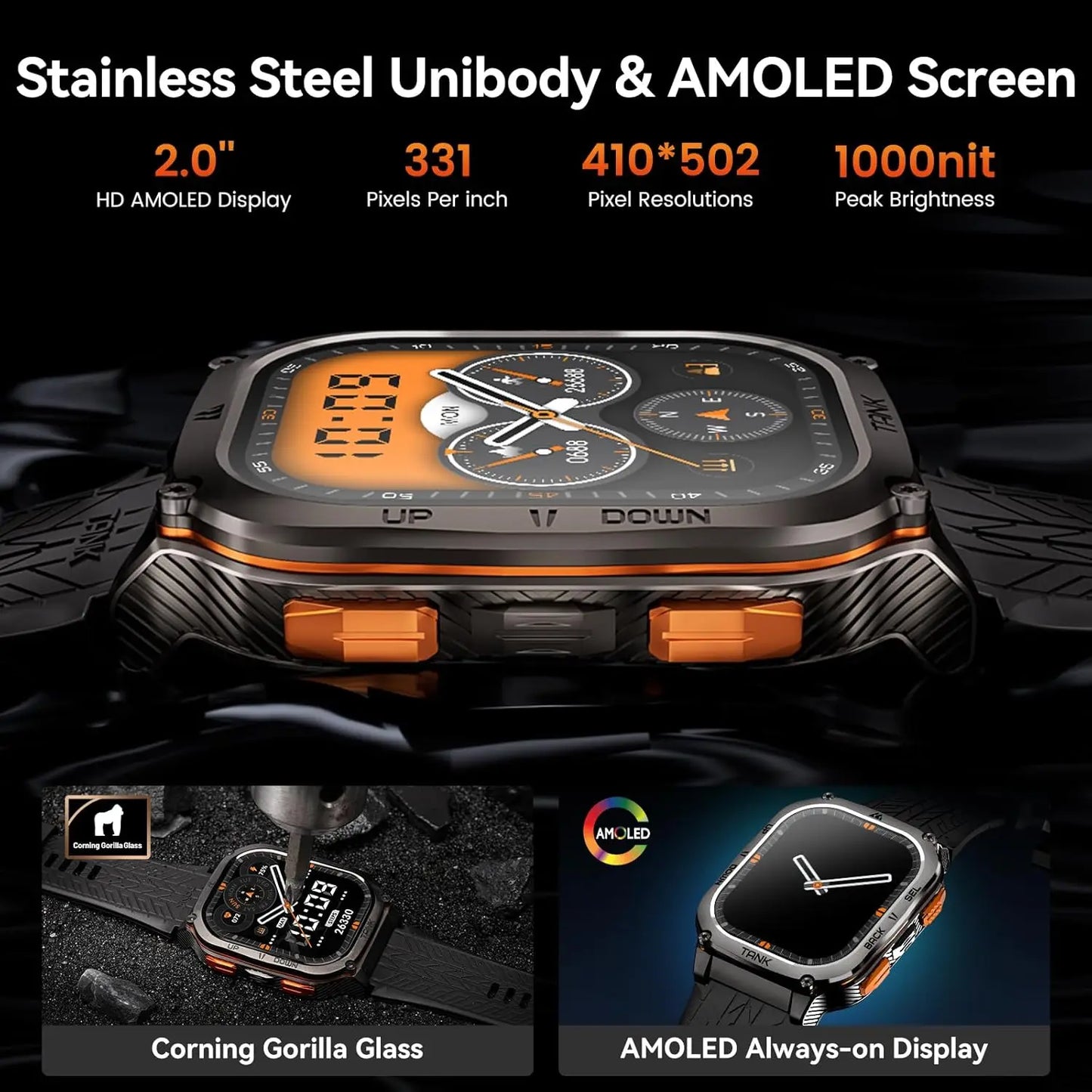 TICWRIS TANK M3 Ultra GPS Smart Watch For Men Compass Altimeter Barometric IP69K 5ATM Waterproof 480mAh AMOLED Bluetooth Watches