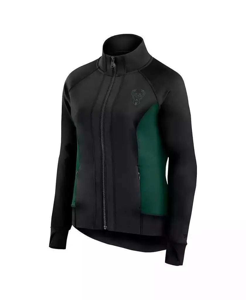 Fanatics | Women's Black Milwaukee Bucks Studio Fitted Full-Zip Gym Track Jacket