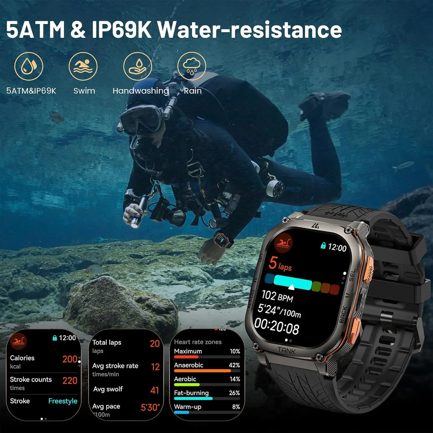 TICWRIS TANK M3 Ultra GPS Smart Watch For Men Compass Altimeter Barometric IP69K 5ATM Waterproof 480mAh AMOLED Bluetooth Watches