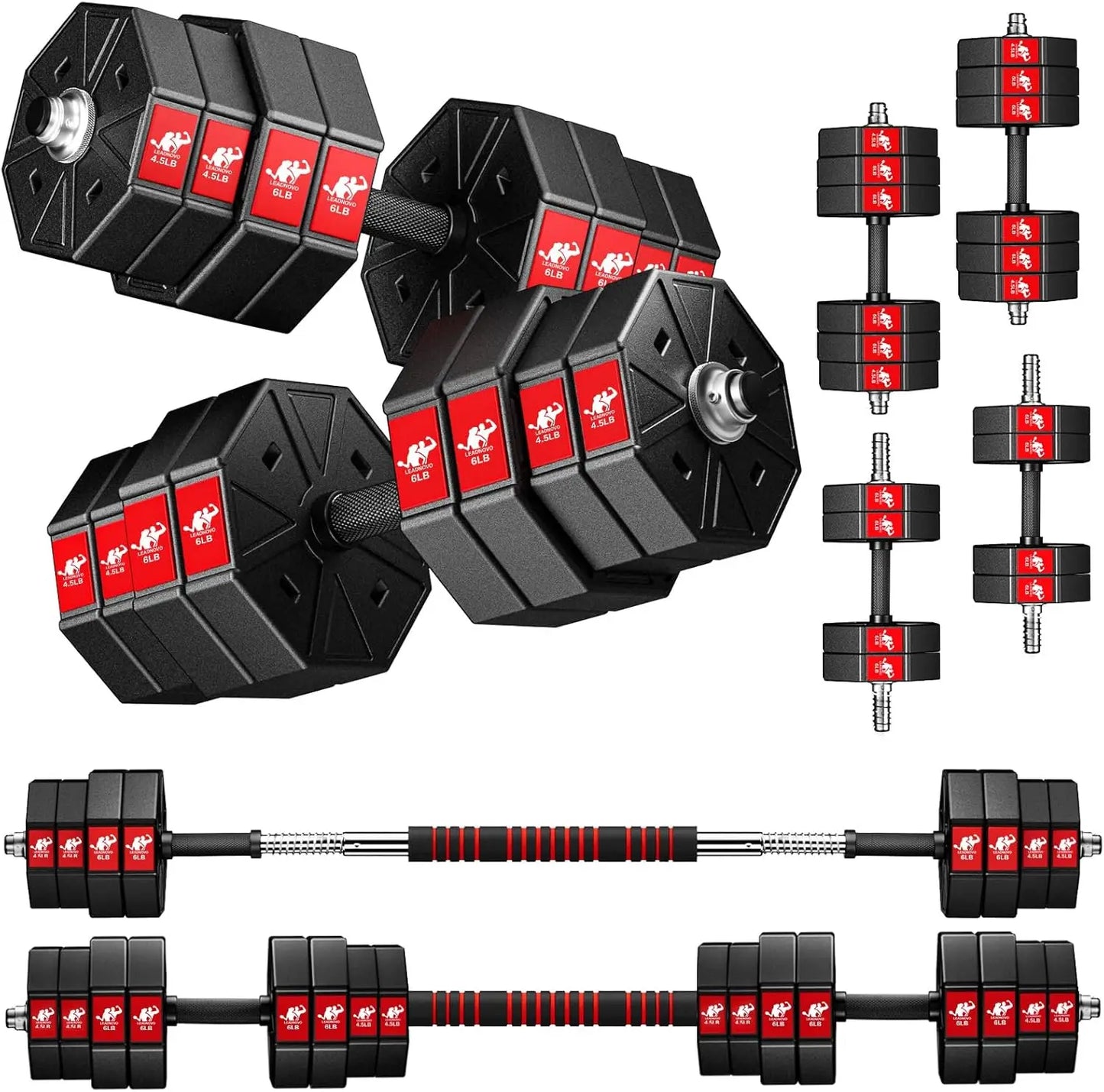 Adjustable Weights Dumbbells Set, 66Lbs 88Lbs 3 in 1 Adjustable Weights Dumbbells Barbell Set, Home Fitness Weight Set Gym