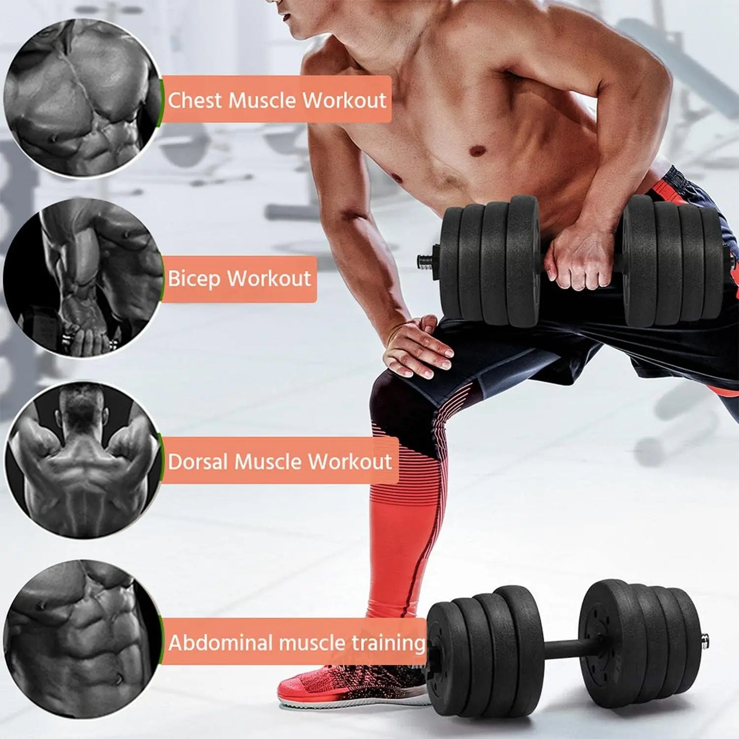 66LB Adjustable Dumbbell Weight Set Strength Training Equipment for Women & Men in Home Gym Muscle Body Training