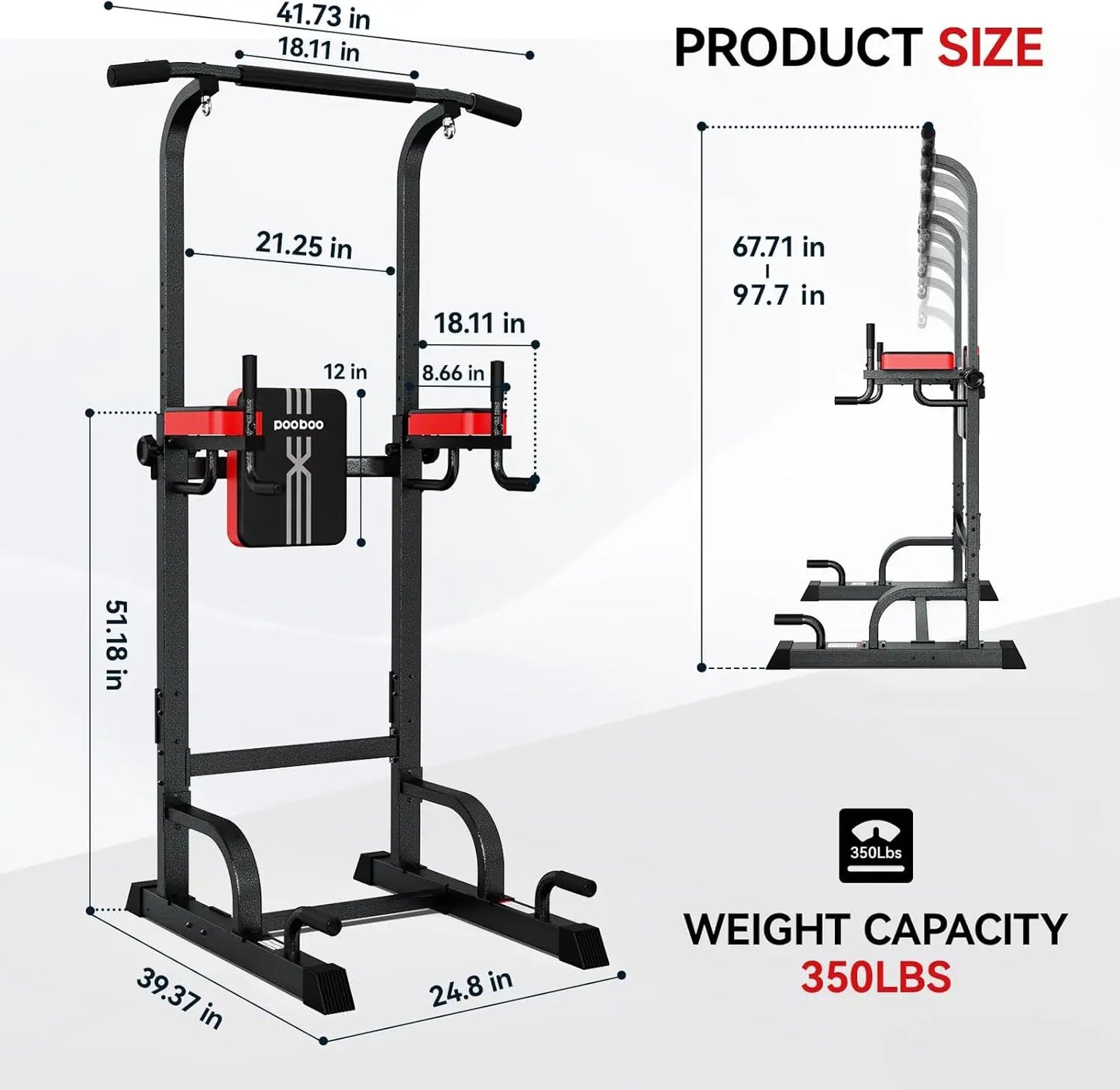 Pooboo Power Tower Dip Station Pull Up Bar for Fitness Home Gym Workout,Multi-Function Adjustable Height Fitness Strength