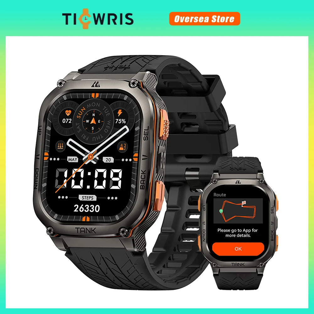 TICWRIS TANK M3 Ultra GPS Smart Watch For Men Compass Altimeter Barometric IP69K 5ATM Waterproof 480mAh AMOLED Bluetooth Watches